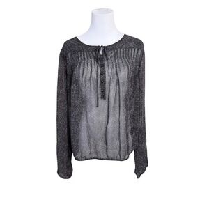 Guess Black Dotted Sheer Blouse‎ XL NWT Pleated Peasant Flowy Delicate Vintage